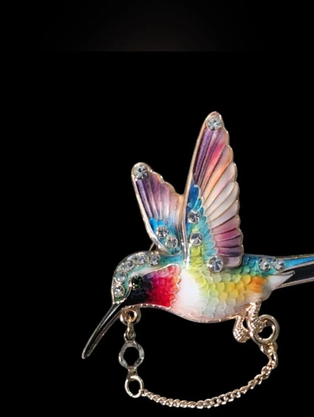 Multicolor Hummingbird Enamel Bird Brooch with Rhinestones